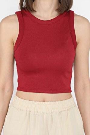 Kadın Bisiklet Yaka Sıfır Kol Crop Top Bluz