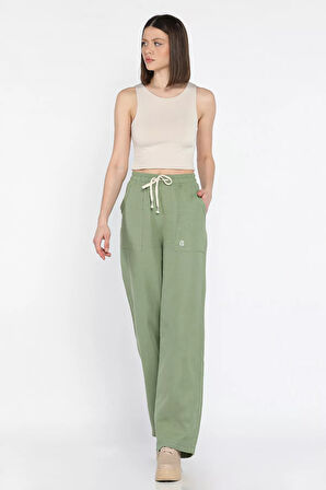 Bel Bağlamalı Kadın Bol Paça Pantolon