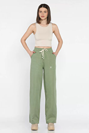 Bel Bağlamalı Kadın Bol Paça Pantolon