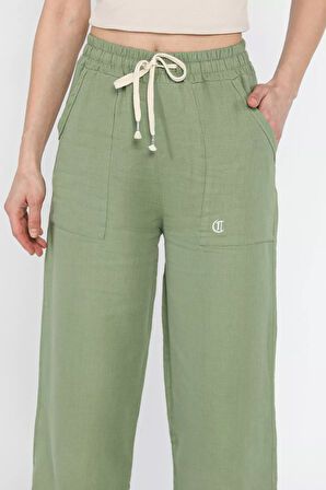 Bel Bağlamalı Kadın Bol Paça Pantolon