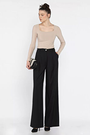 Kadın Yüksek Bel Pileli Kumaş Pantolon