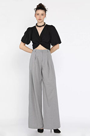 Kadın Yüksek Bel Pileli Kumaş Pantolon