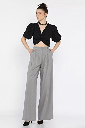 Kadın Yüksek Bel Pileli Kumaş Pantolon