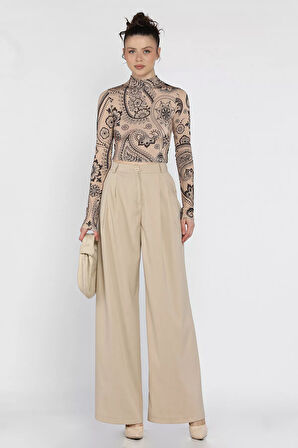 Kadın Yüksek Bel Pileli Kumaş Pantolon