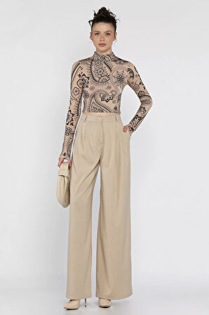 Kadın Yüksek Bel Pileli Kumaş Pantolon