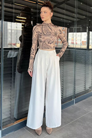 Kadın Yüksek Bel Pileli Kumaş Pantolon