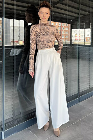 Kadın Yüksek Bel Pileli Kumaş Pantolon