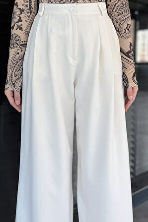 Kadın Yüksek Bel Pileli Kumaş Pantolon