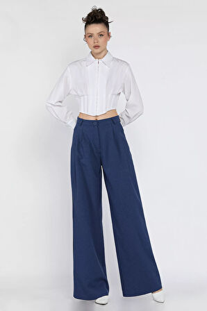 Kadın Yüksek Bel Pileli Kumaş Pantolon