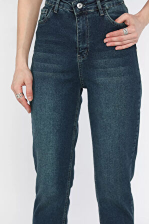Kadın Büyük Beden Likralı Mom Jean Kot Pantolon