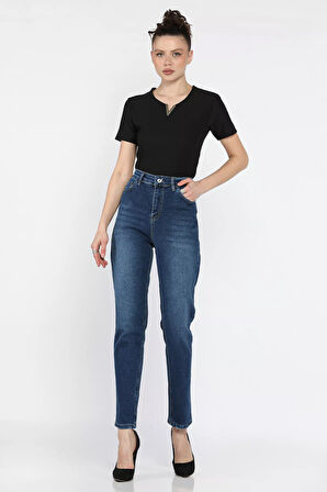 Kadın Büyük Beden Likralı Mom Jean Kot Pantolon
