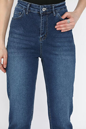 Kadın Büyük Beden Likralı Mom Jean Kot Pantolon