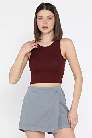 Kadın Bisiklet Yaka Sıfır Kol Basic Body Bluz