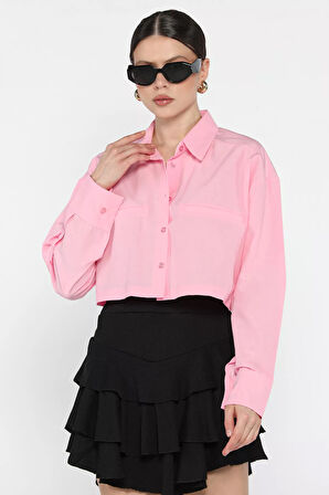 Kadın Basic Crop Top Gömlek