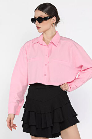 Kadın Basic Crop Top Gömlek