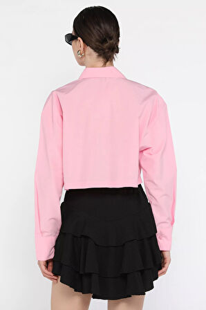 Kadın Basic Crop Top Gömlek