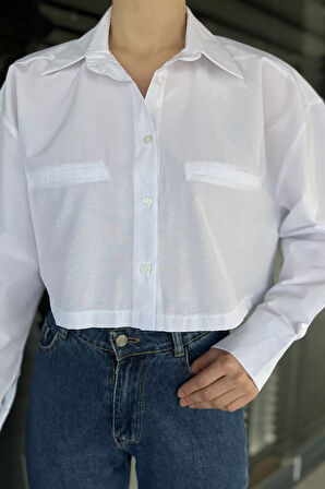 Kadın Basic Crop Top Gömlek