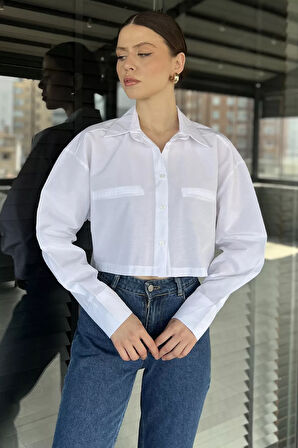 Kadın Basic Crop Top Gömlek