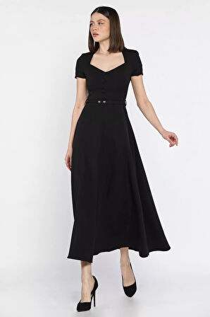 Kadın Omuz Vatkalı Kemerli Kiloş Elbise