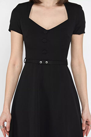 Kadın Omuz Vatkalı Kemerli Kiloş Elbise