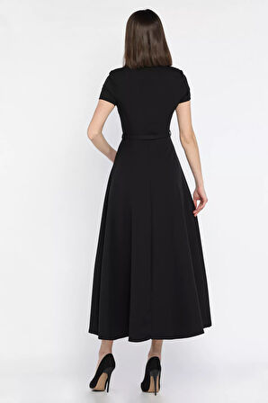 Kadın Omuz Vatkalı Kemerli Kiloş Elbise