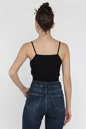 Kadın İp Askılı Asimetrik Düğmeli Pedli Fitilli Büstiyer