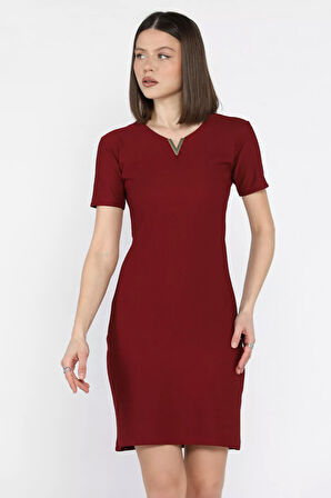 Kadın Gold Toka Detaylı Likralı Elbise