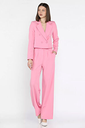 Kadın Dört Düğmeli Blazer Ceket Palazzo Pantolon İkili Takım
