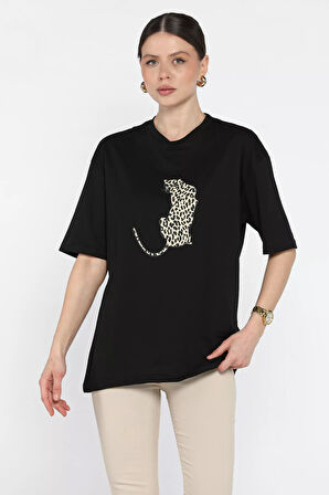 Kadın Bisiklet Yaka Ön Baskılı Tişört