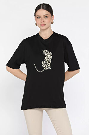 Kadın Bisiklet Yaka Ön Baskılı Tişört