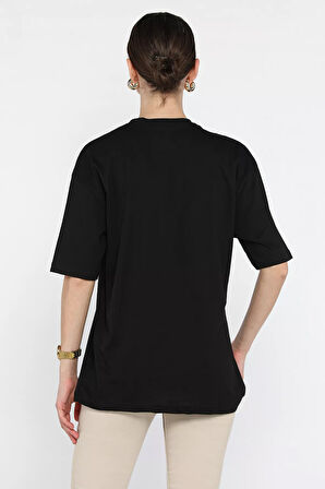 Kadın Bisiklet Yaka Ön Baskılı Tişört