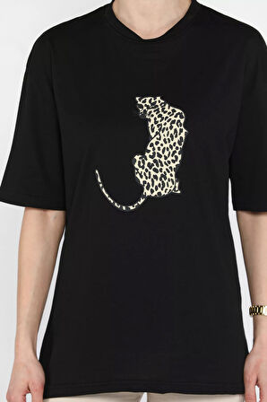 Kadın Bisiklet Yaka Ön Baskılı Tişört