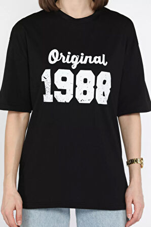 Kadın Ön Baskılı Bisiklet Yaka Oversize Tişört