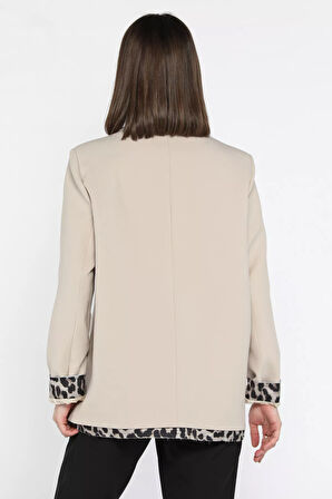 Kadın Astarlı Leopar Detaylı Oversize Blazer Ceket