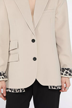 Kadın Astarlı Leopar Detaylı Oversize Blazer Ceket