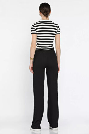 Bel Bağcıklı Kabartma Desenli Pantolon