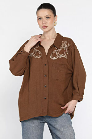 Kadın Nakışlı Oversize Gömlek