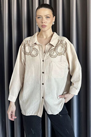 Kadın Nakışlı Oversize Gömlek