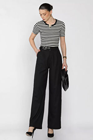 Kadın Kemer Aksesuarlı Yüksek Bel Pileli Pantolon