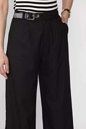 Kadın Kemer Aksesuarlı Yüksek Bel Pileli Pantolon