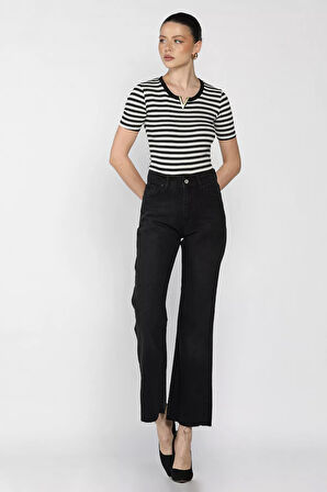 Kadın Kesik Paça Mom Jean Kot Pantolon