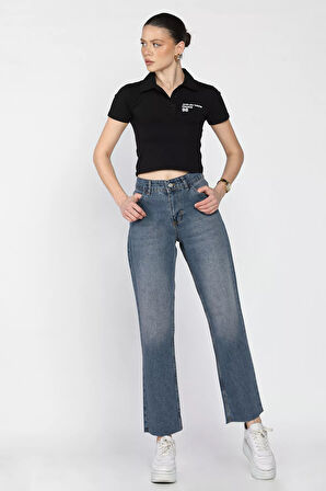Kadın Kesik Paça Mom Jean Kot Pantolon