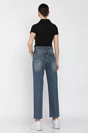 Kadın Kesik Paça Mom Jean Kot Pantolon