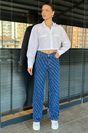 Bol Paça Likralı Kadın Jean Kot Pantolon