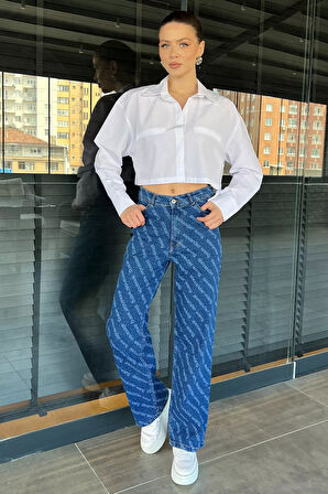 Bol Paça Likralı Kadın Jean Kot Pantolon