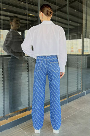 Bol Paça Likralı Kadın Jean Kot Pantolon