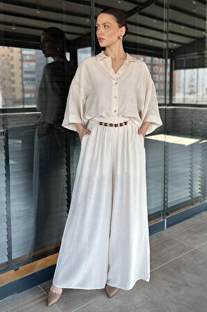 Kadın Kısa Kol Gömlek Pantolon İkili Takım