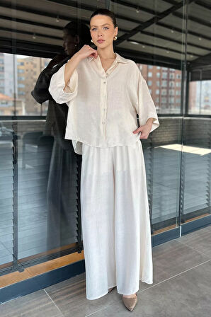 Kadın Kısa Kol Gömlek Pantolon İkili Takım