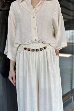 Kadın Kısa Kol Gömlek Pantolon İkili Takım