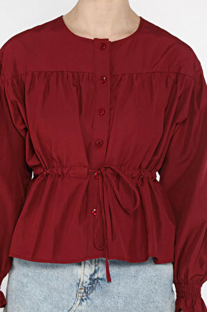 Bel Bağlamalı Kol Lastikli Kadın Bisiklet Yaka Gömlek